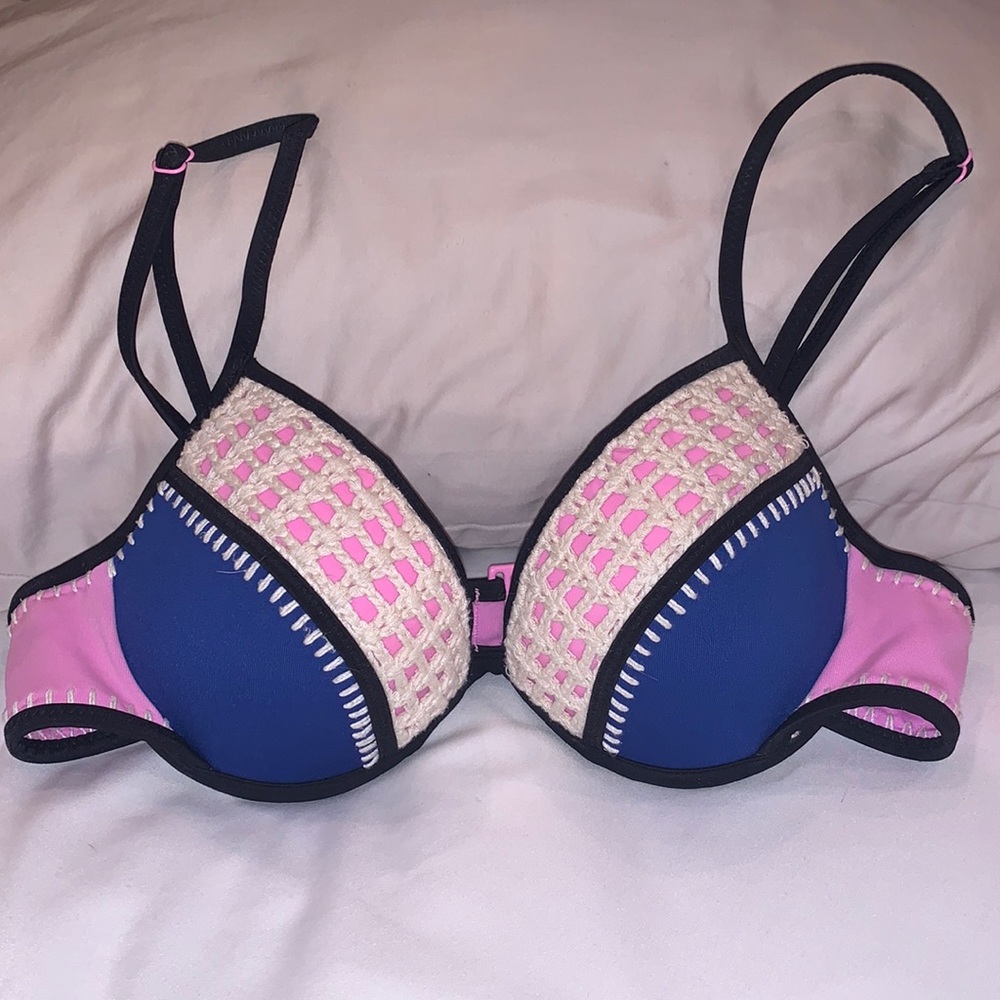Pink and blue crochet bikini push-up TOP